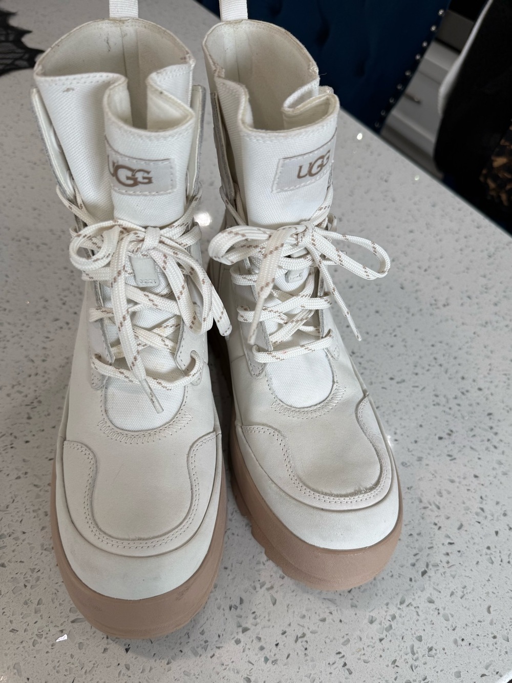 UGG Women's Cream and Tan Lace-Up Platform Boots